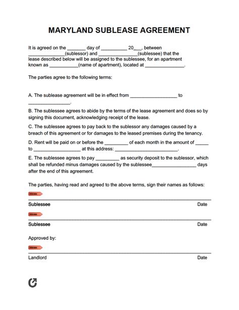 maryland rental lease agreement templates  word