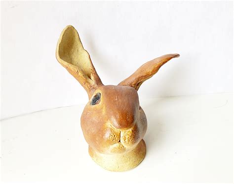 Brown Ceramic Rabbit Head Bunny Sculpture Rose B Designs
