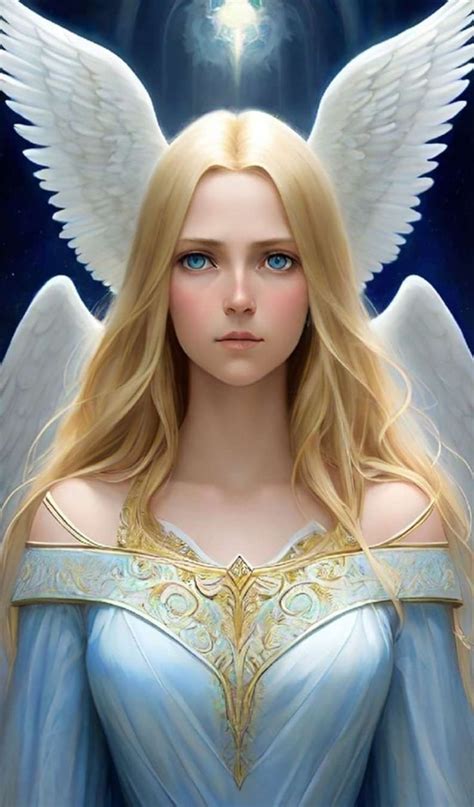 An Angel With Long Blonde Hair And Blue Eyes