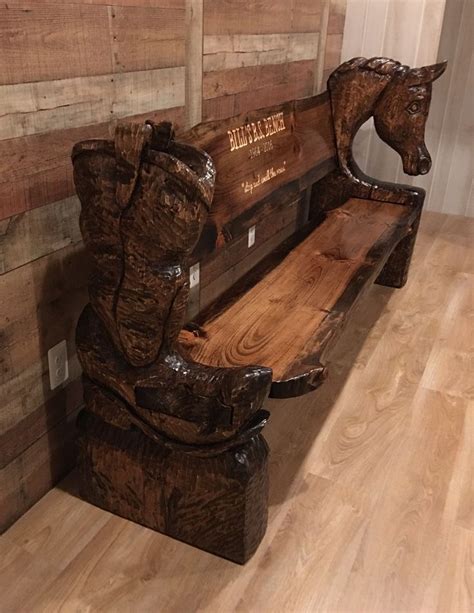 custom chainsaw carved horsecowboy boot bench