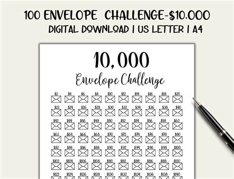 envelope challenge printable savings tracker printable