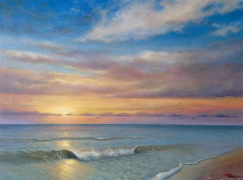 realism oil painting sunset   ocean veronica winters romantic paintings  women