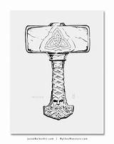 Mjolnir Norse Martillo Vikingos Símbolos Tatoo sketch template