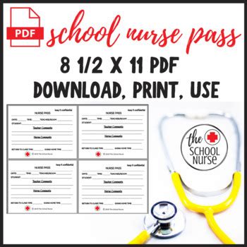 school nurse pass printable    school nurse tpt