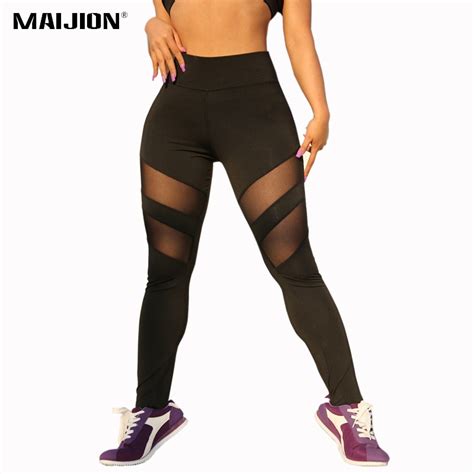 buy maijion sexy women mesh patchwork running pants