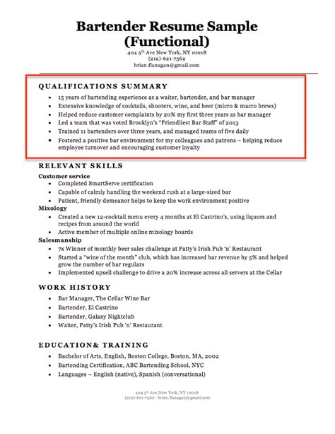 summary  qualifications resume companion