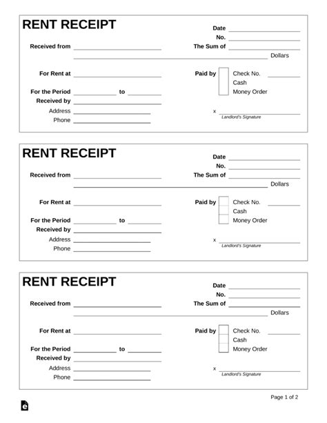printable rent receipt forms