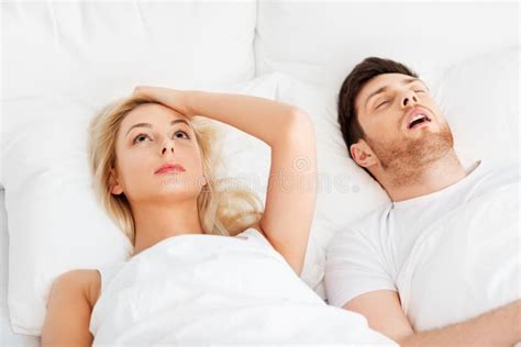 Sleeping Man And Unhappy Woman Stock Image Image Of Despair Holding