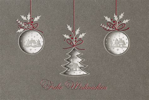 klassische weihnachtskarte  grau mit stanzung und frohe weihnachten
