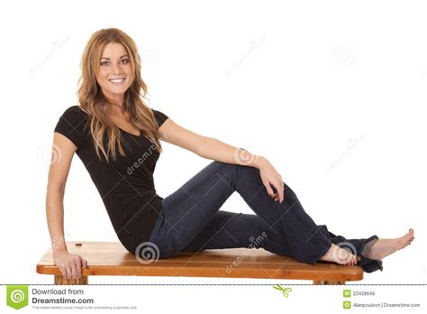 Woman On Bench Jeans Royalty Free Stock Images Image