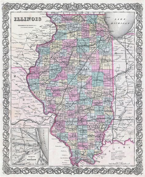 large detailed  administrative map  illinois state