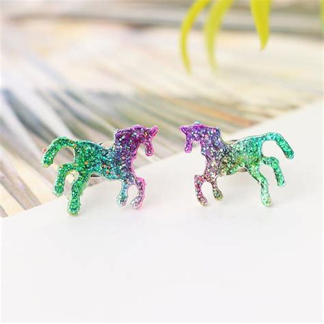 unicorn glitter earrings rainbow mystical mermaid colourful pony