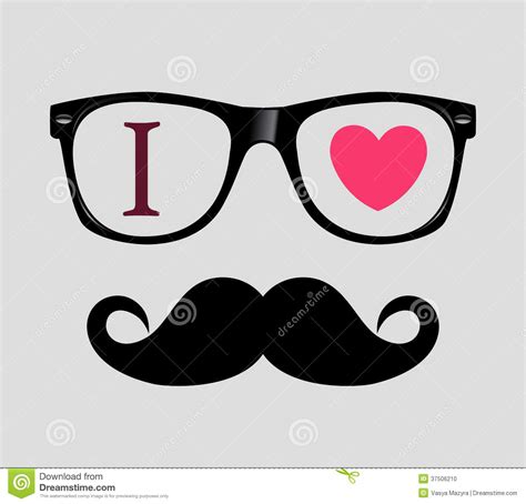 Print I Love Hipster Style Glasses And Mustaches Stock