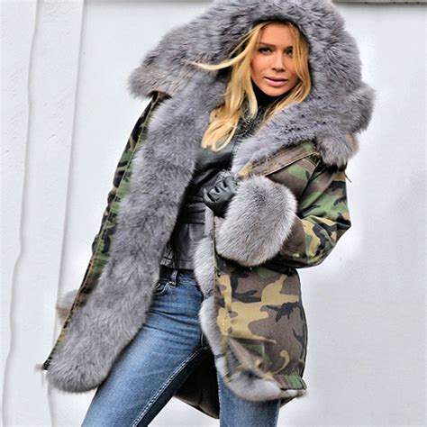 hooded parkas with faux fur collar camouflage coats fashion winter warm