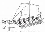 Ship Greek War Draw Drawing Bireme Step Tutorials Battleships sketch template