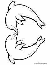 Coloring Dolphins Heart Forming Two Pages Dolphin Colouring Printable sketch template