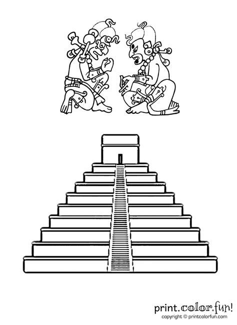 mayan pyramid print color fun  printables coloring pages