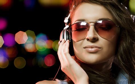 model headphones brunette women closed eyes sunglasses portrait wallpapers hd desktop