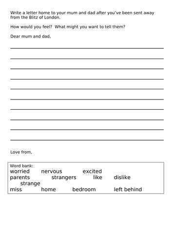 evacuee letter writing frame  ability ks teaching resources