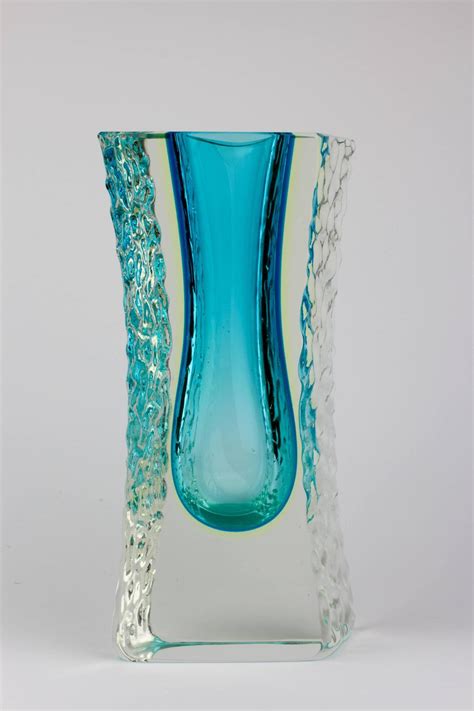 Large Textured And Faceted Murano Sommerso Blue Ice