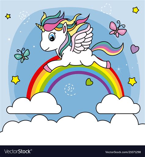 unicorn flying   rainbow royalty  vector image