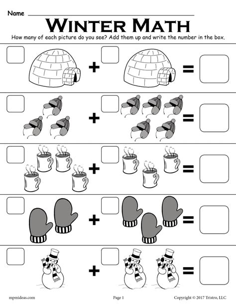 winter themed addition  pictures math worksheet supplyme