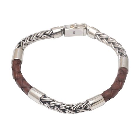 men s sterling silver and leather bracelet from bali one strength in