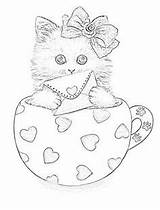 Coloring Teacup Pages Kitten Cat Books Sheets Pointillism Valentines Journal Flowers Template Colors Adult Kids Kittens sketch template