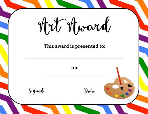 art award certificate  printable awards certificates