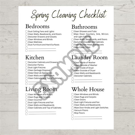 Spring Cleaning Checklist Printable Etsy