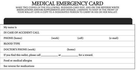 emergency medical card template beautiful  ultimate organizer