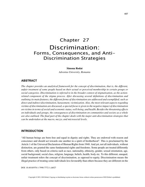 discrimination forms consequences  anti discrimination