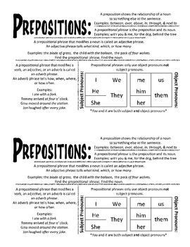 prepositions information sheet prepositional phrases prepositions