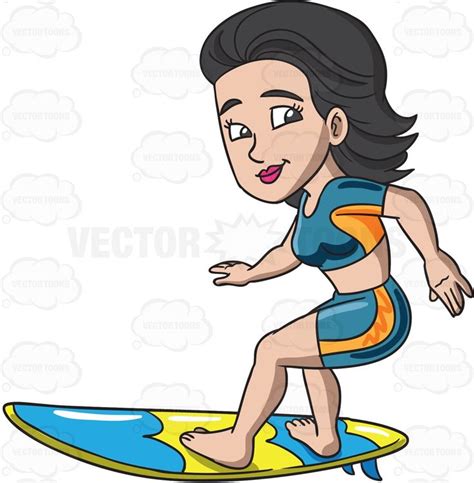 A Woman Enjoying A Great Surf Surfing Women Cartoon