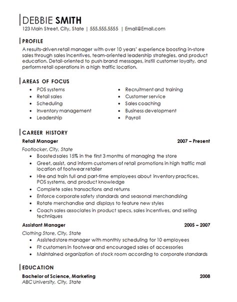 retail store manager resume  franchise management