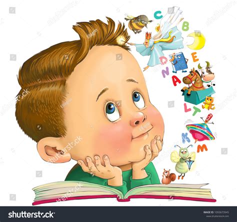 illustration funny cartoon  boy reading