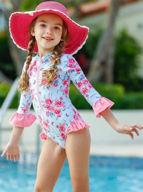 girls ready for the sun rash guard one piece swimsuit blue 2t 3t in f19