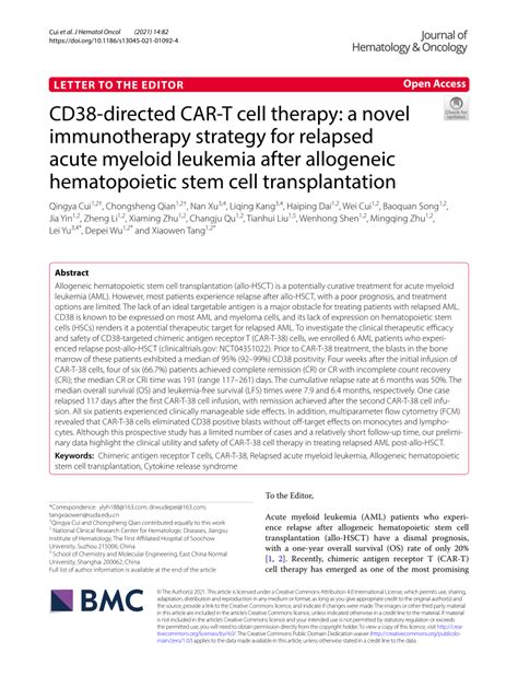 cd directed car  cell therapy   immunotherapy strategy  relapsed acute