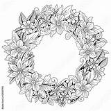 Coloring Wreath Flowers Floral Doodle Frame Leaves Comp Contents Similar Search Illustration sketch template