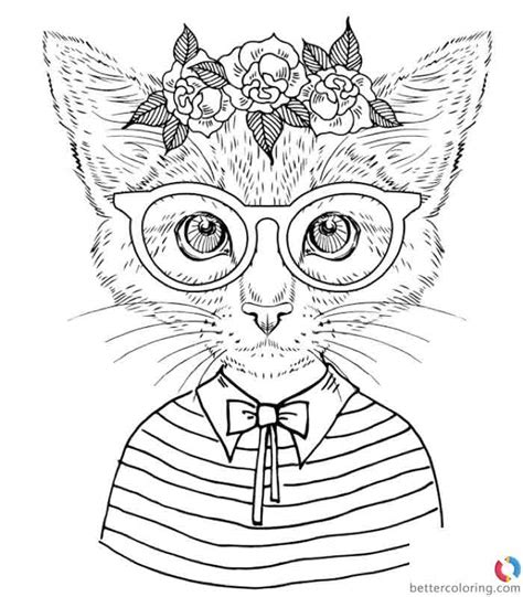hipster coloring pages cat girl  printable coloring pages
