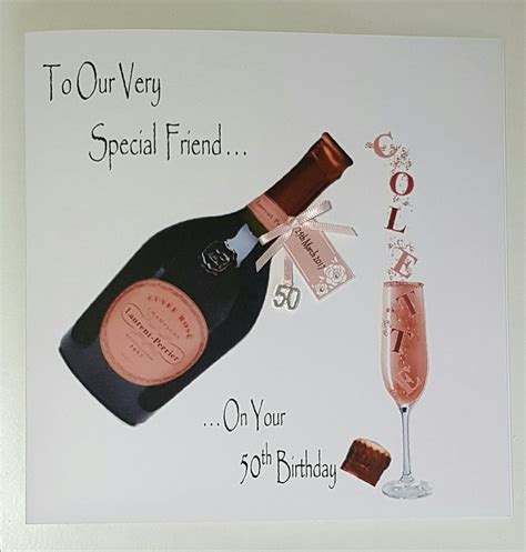 Personalised 50th Birthday Card Champagne Friend Lisa