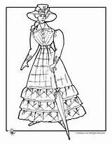 Coloring Pages Victorian Doll Adult Woman Dress Dolls Vintage 1900 Parasol Color Books Printable Girls Colouring Woo Houses Dresses Jr sketch template