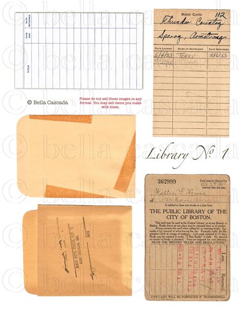 vintage library cards  pockets ephemera printable digital etsy