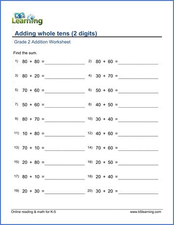 grade math worksheets  printable  learning