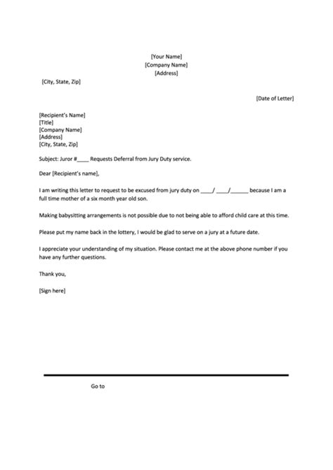 jury duty deferral letter template printable