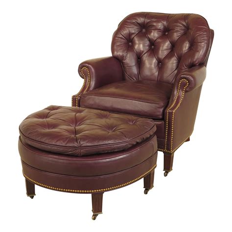 hancock moore burgundy leather club chair ottoman  pair chairish