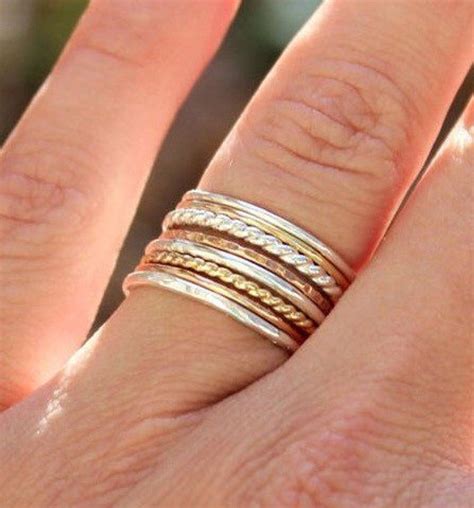 set of 8 tri color stacking rings sterling silver 14k rose etsy