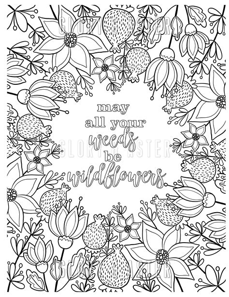 wildflowers flower coloring page printable adult coloring etsy