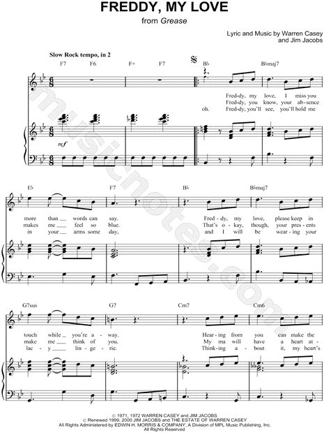 freddy my love from grease sheet music in bb major transposable