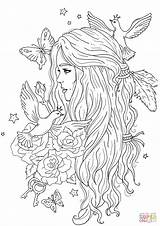 Coloring Pages Princess Flowers Printable Fairy Birds Super Adult Supercoloring Hair sketch template